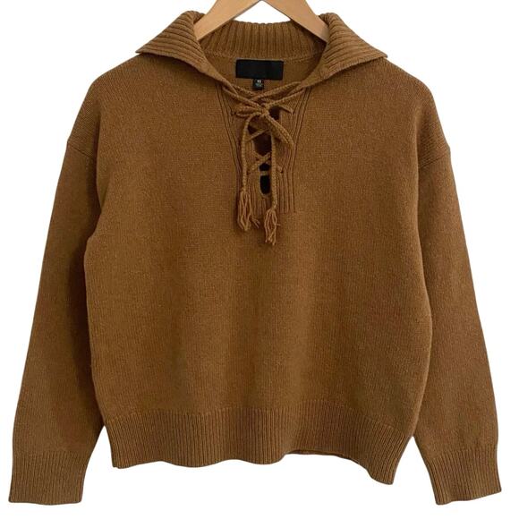 Nili Lotan Gloria Lace Up Wool Sweater Women's XS cognac Brown Minimal neutral - Picture 1 of 8